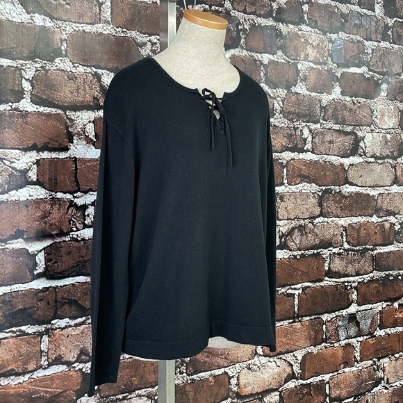 J. Jill Sweater Pullover Black Knit Lace Front Size Medium - Picture 8 of 13